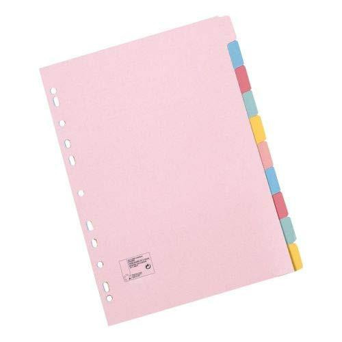 5 Star Office (A5) Subject Dividers Multipunched Manilla Card 10-Part Assorted (Pack 10), pink multi-colored tabbed divider for organizing documents.