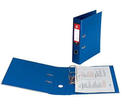 5 Star 913233 Lever Arch File PVC Spine 70mm Foolscap Royal Blue, image showing a blue lever arch file with a document inside and an upright storage position.
