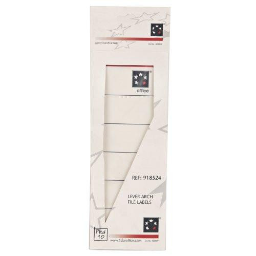 5 Star Spine Labels for Lever Arch File Self-adhesive, pack of 10, blank white labels with red borders for organizing files.