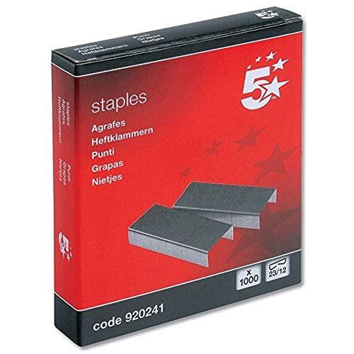 5 Star Staples 23-12, box of 1000 for office and industrial use, featuring an image of the staple box packaging.
