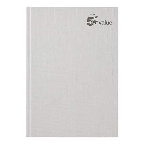 5 Star Value Casebound Notebook 70gsm Ruled 192pp A5, front cover image of a plain white hardcover notebook with the 5 star value logo in the top right corner.