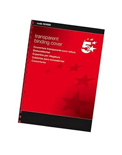 5 Star Comb PVC Binding Covers 250 micron A4 Clear Pack of 100, transparent binding covers with black borders displayed in a pack.