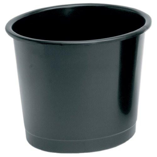 5 Star 330860 Waste Bin Polypropylene 14 Litres D304xH254mm Black, black plastic waste bin with rounded edges and a smooth surface.