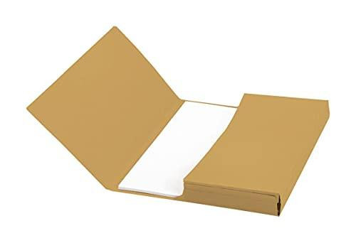 5 Star Document Wallet Half Flap 250gsm Capacity 32mm Foolscap Yellow, open with half flap and interior compartment for document storage.