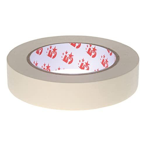 5 Star Office Masking Tape Crepe Paper 25mm x 25m Pack 6, image of beige crepe paper masking tape roll.