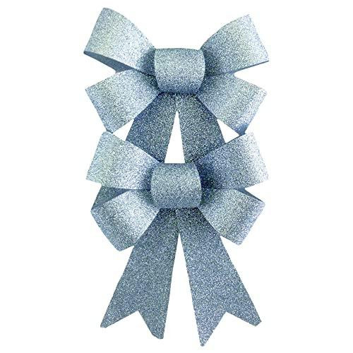 Eurowrap Glitter Christmas Gift Bow (Pack of 2) (One Size) (Silver), festive silver glitter gift bows with a shimmering finish and ribbon tails for holiday gift wrapping.
