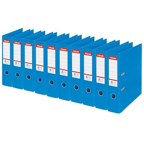 Esselte 624067 A4 75mm PVC Lever Arch File - Blue, pack of 10 blue lever arch files aligned in a row.