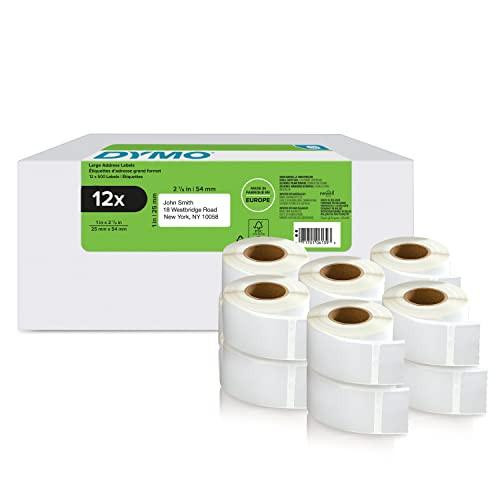 DYMO Authentic LabelWriter Return Address Labels, 25 mm x 54 mm self-adhesive labels on 12 rolls with 500 labels each, for LabelWriter label makers, made in Europe.