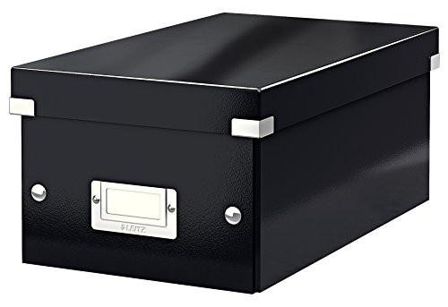 Leitz Storage Box, Black, Click and Store Range, 60420095, a black plastic storage container with a secure lid and label holder on the front.