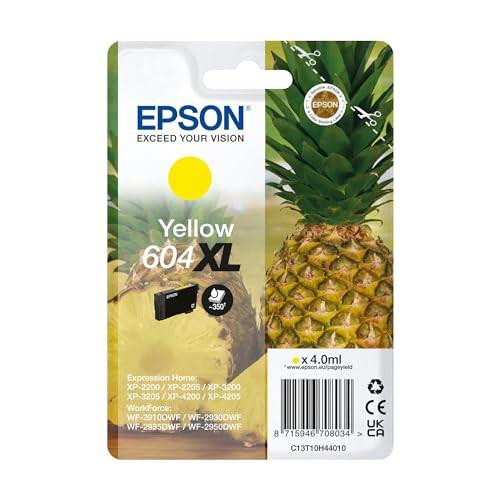 Epson 604XL Pineapple, Genuine Yellow Ink Cartridge, with a label featuring a pineapple and the product specifications.
