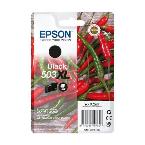 Epson 503XL Chillies, Genuine Black Ink Cartridge, product packaging with red and green chilies background.