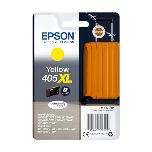Epson 405XL Yellow Suitcase High Yield Genuine, DURABrite Ultra Ink
