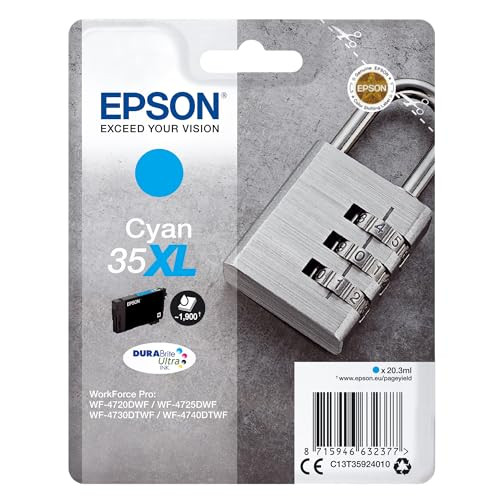 Epson 35XL Cyan Padlock High Yield Genuine Ink, Claria Photo HD Ink Cartridge