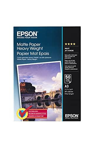 Epson Media, Media, Sheet paper, Matte Paper Heavy Weight, Graphic Arts - Graphic and Signage Paper, A3, 167 g/m2, 50 Sheets 1, White, 2357108, packaging box with landscape image of a bridge and river scene.