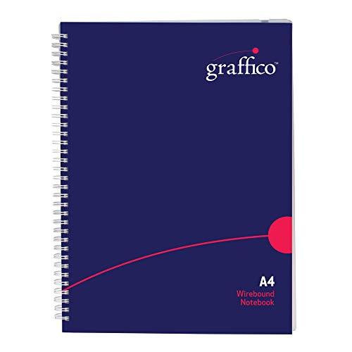 GRAFFICO A4 Twin Wire Polypropylene Notebook, blue cover with spiral binding, 140 pages, pack of 1.