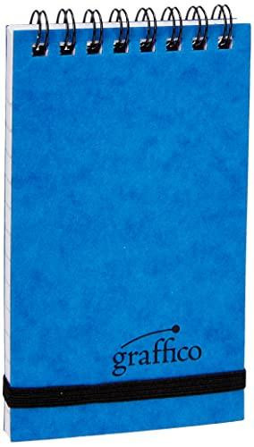 GRAFFICO A7 Twin Wire Pocket Notebook of 120 Pages, blue hardcover with coil binding and elastic band closure.