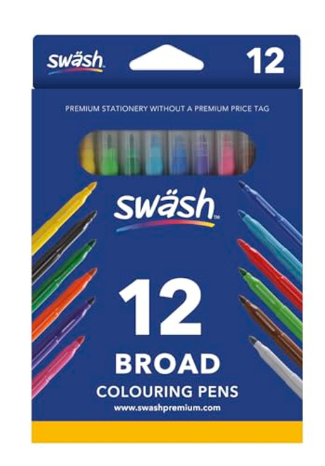 Swash Broad Colouring Pens- Assorted (Pack of 12) Swash Broad Colouring Pens- Assorted (Pack of 12)