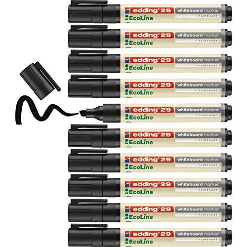 edding 29 Ecoline whiteboard marker - black, box of 10 whiteboard pens with chisel tip 1-5 mm, refillable dry wipe markers for whiteboards, flipcharts, pinboards, memo boards, and sketchnotes.