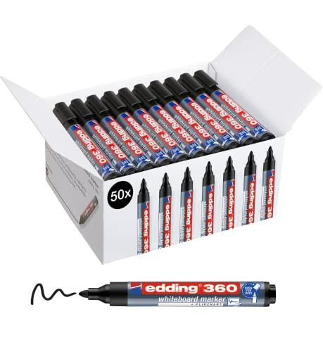 eddig 360 whiteboard marker - black - 50 whiteboard pens with round nibs 1.5-3 mm, refillable, ideal for whiteboards, flipcharts, pinboards, magnetic and memo boards, perfect for sketchnotes.