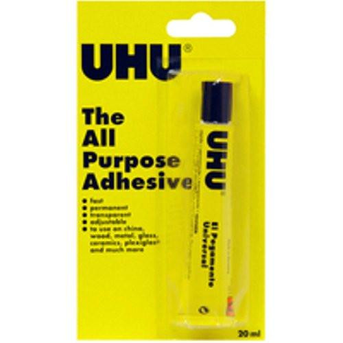 UHU All Purpose Glue 20ml Ref 44091 Pack of 10, yellow packaging with a black and yellow glue stick inside.