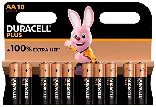 Duracell Plus AA Mignon Alkaline Batteries, 1.5 V, LR6, MN1500, Pack of 10, featuring Bunny character on packaging.
