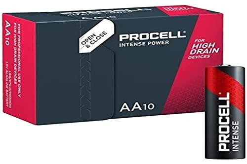 Duracell Procell Intense AA Battery (Pack of 10), black and red packaging with a single AA battery shown on the right