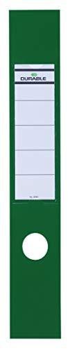 Durable 809005 Ordofix Self-Adhesive Spine Labels for Lever Arch File - Green, Pack of 10, 60mm, Narrow Folder, ready to attach to a lever arch file spine for organization.