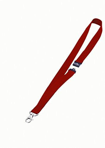 Durable Textile Lanyard 20 mm Red, automatically adjustable with safety release clip and attached metal hook for badges, passes, and ID cards.