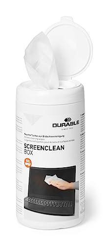 Durable SCREENCLEAN Streak-Free Screen Cleaning Wipes, biodegradable and anti-static wipes in a tub of 100 for phones, laptops, small TVs, iPads, and computers.