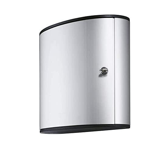 Durable Key Safe Box 36, Wall Mounted Lockable Key Holder Cabinet for up to 54 Keys with secure key lock, including 6 Key Clip Tags, Silver, image showing the aluminium keysafe with a sleek design.