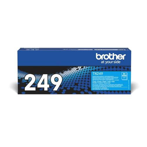 BROTHER TN-249C Toner Cartridge, Cyan, Single Pack, Ultra High Yield, Includes 1 x Toner Cartridge, Genuine Supplies in its packaging.