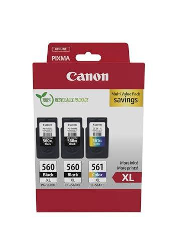 Canon PG-560XL x 2 / CL-561XL High Yield Genuine Ink Cartridges, Pack of 3 - Cardboard Multipack, packaging with two black ink cartridges and one color ink cartridge displayed.