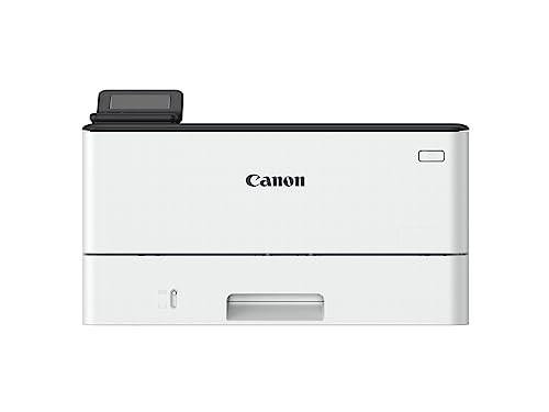 Canon i-SENSYS LBP246dw Wireless Mono Laser Printer, compact office printer with a sleek white design, featuring wireless connectivity, a paper tray, and a control panel for high-speed monochrome printing.