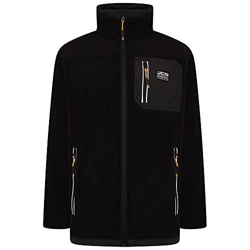 JCB - Trade Black Full Zip Fleece - Fleece Jacket Mens - Work Fleece Mens - Mens Fleece Jackets Full Zip - Mens Workwear - Mens Clothes - XL, black fleece jacket with zippered pockets and a high collar.