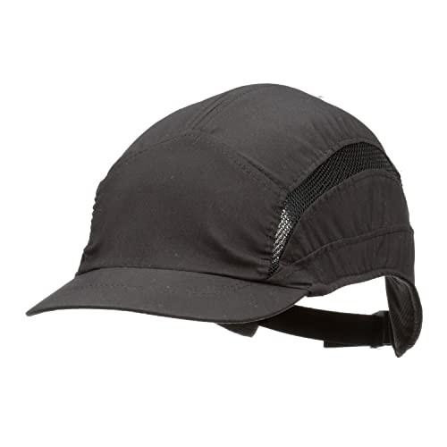 3M First Base 3 Bump Cap 2030610, Classic, Black Reduced Peak, 55mm, black bump cap with a shortened peak for head protection in industrial environments.