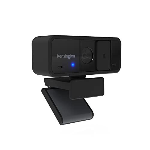 Kensington W1050 1080p Fixed Focus Wide Angle Webcam, built-in noise reduction microphone, 95-degree field of view, digital PC computer video camera for presentations or video conferencing, shown on a black mount with LED indicator.