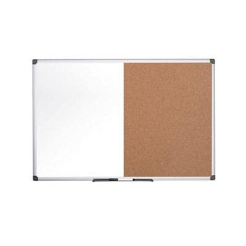 Bi-Office XA1302170 Cork/Melamine Wall Mounted Combi Board, 600mm x 800mm, Brown/White, featuring a whiteboard and cork bulletin board side by side for versatile office or classroom use.