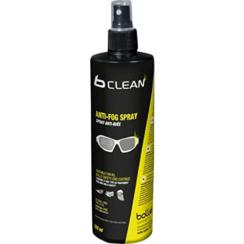 Bolle B-CLEAN Anti-Fog Spray 500 ml, black spray bottle with a nozzle and label indicating anti-fog properties for glasses.