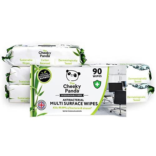 The Cheeky Panda Antibacterial Wipes, bulk pack of 6 x 90 surface wipes, eco-friendly bamboo-based wipes for kitchen and surface cleaning, antibacterial and dermatologically tested.