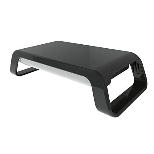 Contour Ergonomics Monitor Stand Black CE05538, ergonomic black monitor stand with adjustable height and stable base for improved workspace organization.
