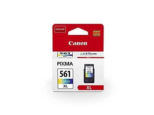 Canon Original High Yield Ink Cartridge Compatible with Pixma Series, 300 Pages, Cyan, Magenta, Yellow, Multipack, CLI-561 XL, product packaging with color cartridges and printer compatibility information.