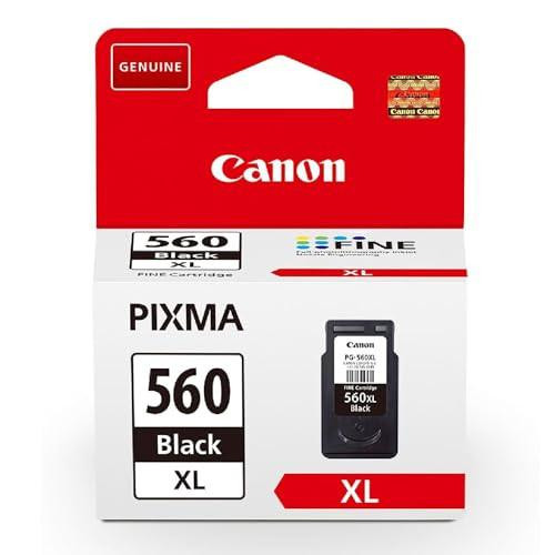 Canon Ink - PG-560XL High Yield Genuine Black Printer Ink Cartridge, image showing packaging with a black ink cartridge for PIXMA TS printers that prints up to 400 pages.
