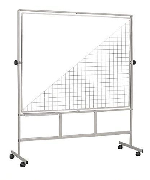 Bi-Office Full Frame Revolving Whiteboard Plain/Gridded Non-Magnetic 1500 x 1200mm, whiteboard with plain and gridded sides on a mobile stand with wheels.