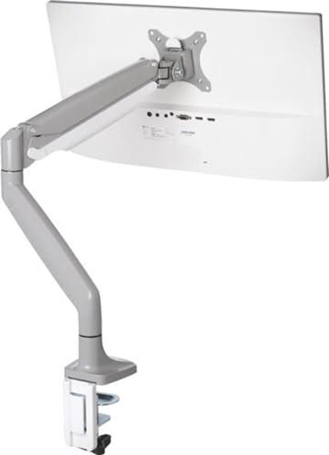 Kensington Monitor Arm with Vesa Mount - Monitor Arm for One Screen with One-Touch Height Adjustable Settings, Single Monitor Arm for Home Office, Monitor Mount with Gas Spring, Grey (K55470EU), mounted on a desk holding a computer monitor.