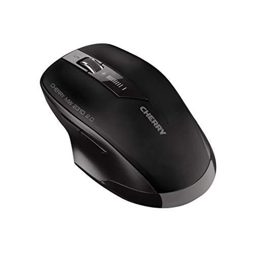 CHERRY MW 2310 2.0 Wireless 6-Button Mouse, black ambidextrous mouse with optical sensor, DPI switch, nano USB receiver, and 10-meter RF range.