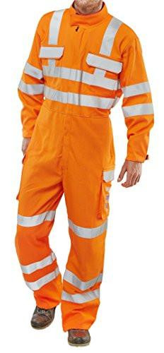 BeeSwift CARC53OR40 Arc Compliant Gort Coverall, 40, in bright orange with reflective stripes for high visibility and safety in industrial environments.
