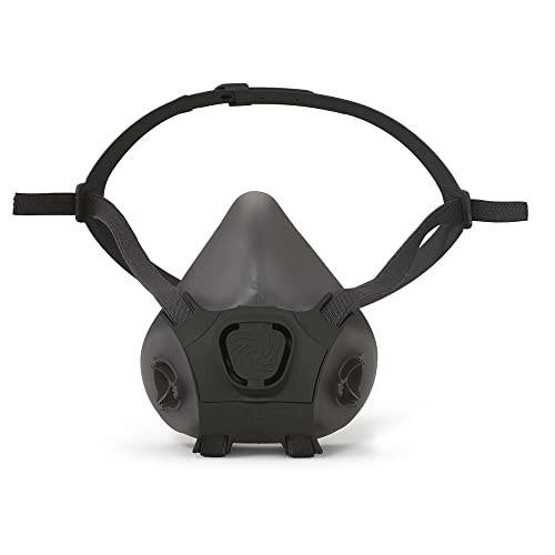 Moldex 7004 Size Small 'Series 7000' Silicone Reusable Half Mask - White, front view of the black and white mask with adjustable straps.