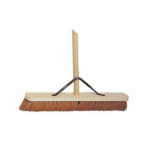 Robert Scott WK161401L Soft Platform Broom Complete, 18'' - Image of a soft platform broom with a wooden handle, wide sweeping head, and brown bristles.