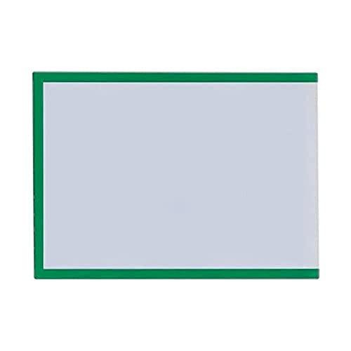 Bi-Office Magnetic Document Holder, Green, A4, mounted on a white background, used for displaying documents on metal surfaces.