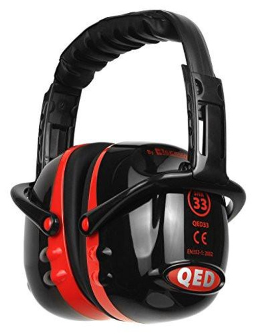 Quality Ear Defender 33db Noise Protection Earmuff, black and red safety ear muffs with adjustable headband for hearing protection.
